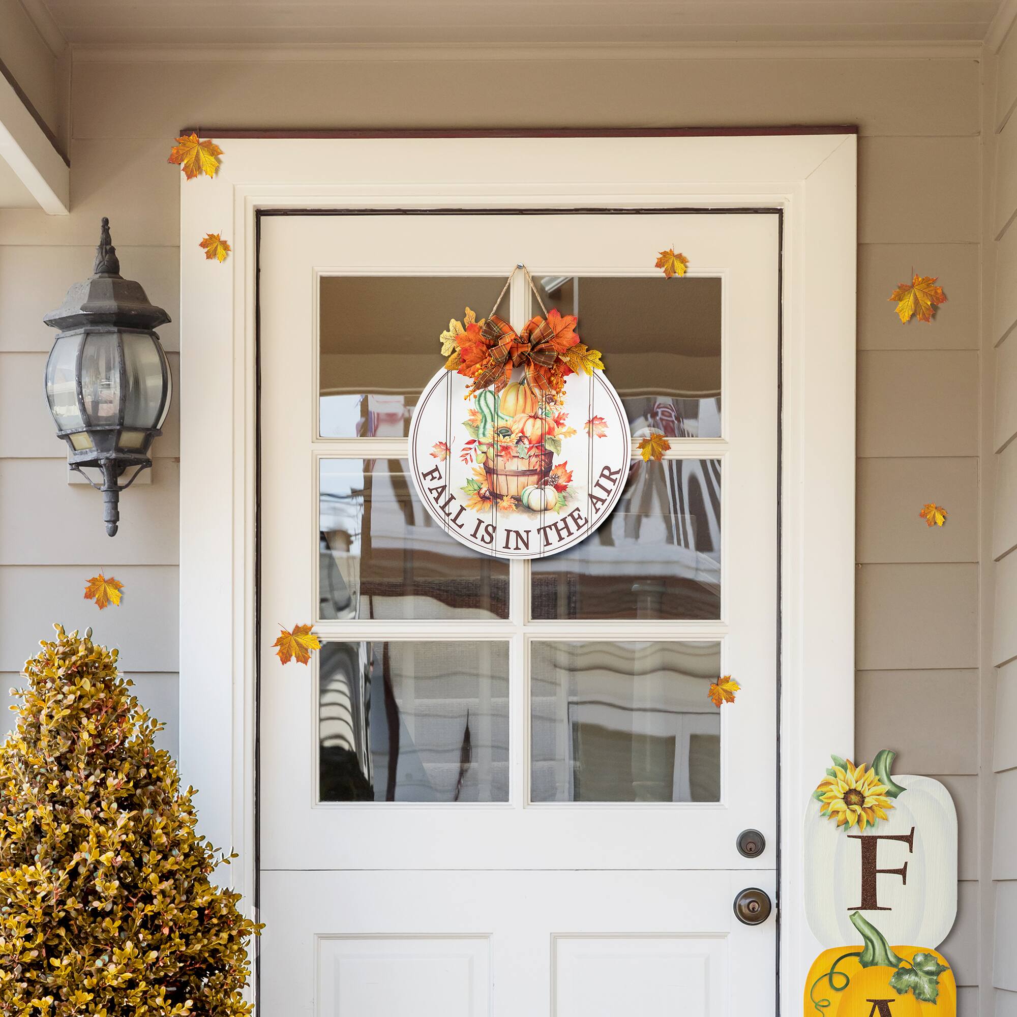 Glitzhome® 15" Fall Wood Round Word Sign Door Hanger